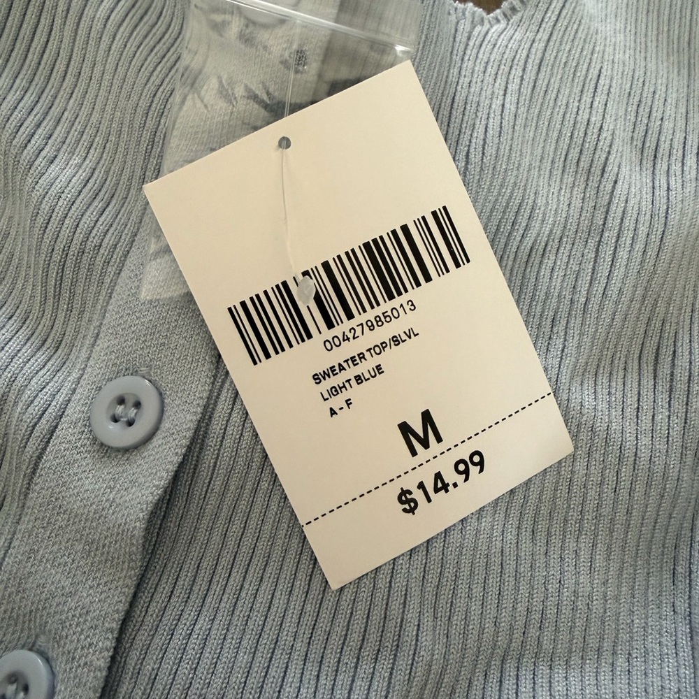 Light Blue Button-Up Ribbed Tank Top - Picture 2 of 2